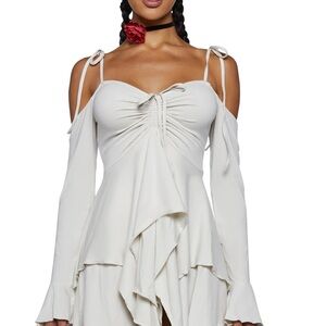 Dolls Kill Cream Off-Shoulder Long Sleeve Dress